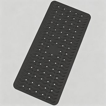 Non Slip Bath Mat Soft TPE Shower Mat with Suction Cups Drain Holes Wave Texture Machine Washable