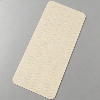Non Slip Bath Mat Soft TPE Shower Mat with Suction Cups Drain Holes Wave Texture Machine Washable