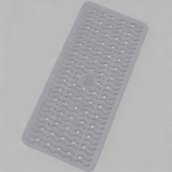 Non Slip Bath Mat Soft TPE Shower Mat with Suction Cups Drain Holes Wave Texture Machine Washable