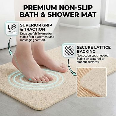 Non Slip Bathtub Mat Soft Loofah Bathroom Drain Quick Dry