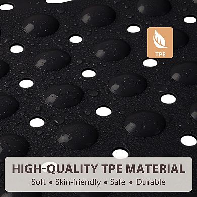 Square Shower Mat Non Slip Large Soft TPE Floor Suction Cups Drain Holes Machine Washable