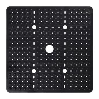 Square Shower Mat Non Slip Large Soft TPE Floor Suction Cups Drain Holes Machine Washable