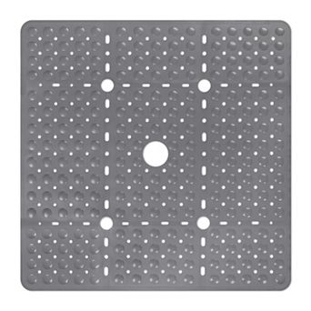 Square Shower Mat Non Slip Large Soft TPE Floor Suction Cups Drain Holes Machine Washable