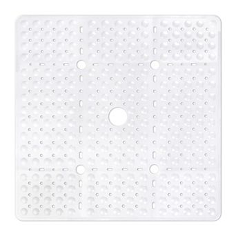 Square Shower Mat Non Slip Large Soft TPE Floor Suction Cups Drain Holes Machine Washable