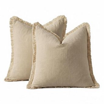 Decorative Throw Pillow Covers Linen Fringe Boho Farmhouse Cushions for Couch Sofa Bed Home Decor