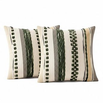 Boho Chenille Throw Pillow Covers Farmhouse Striped Accent Cushion Cases