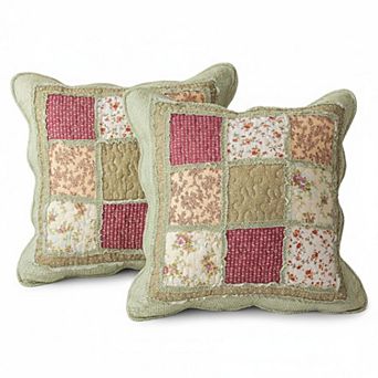Set Of 2 Quilted Cotton Boho Throw Pillow Covers Farmhouse Country Floral Decorative Cushion Covers