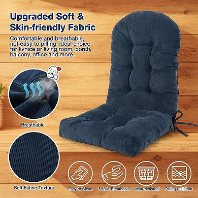 Rocking Chair Cushions Set Non-slip Adirondack With Ties Breathable Chenille Support Tufted