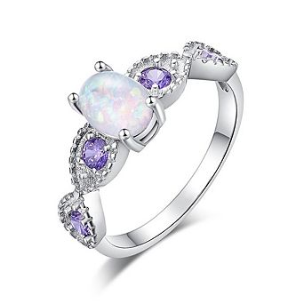 18K Gold Plated Opal Ring Gemstone Engagement Anniversary Ring