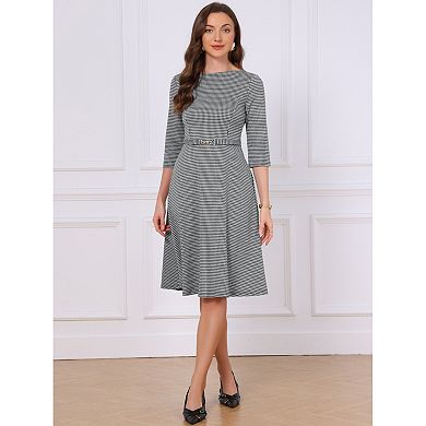 Women's A Line Houndstooth Work Dress