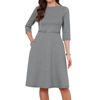 Women's A Line Houndstooth Work Dress