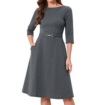 dark grey business dress Work Dresses for Women Boat Neck Long Sleeve A Line Casual Formal with Pockets YGroup_rebecca-midi-dress