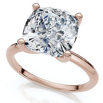 EX3 Diamond 14k Gold 3 Carat T.W. Lab-Created Diamond Cushion Cut Solitaire Engagement Ring