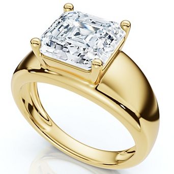 EX3 Diamond 14k Gold 3 Carat T.W. Lab-Grown Diamond Asscher Cut Solitaire Cigar Band Engagement Ring