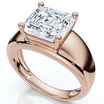 EX3 Diamond 14k Gold 3 Carat T.W. Lab-Grown Diamond Asscher Cut Solitaire Cigar Band Engagement Ring