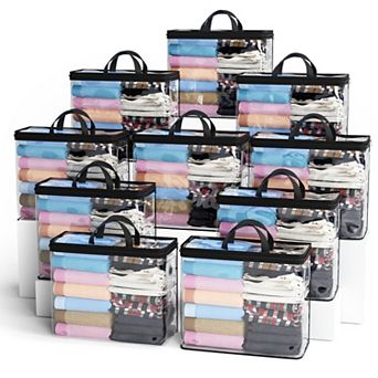 10 Pack Black 22L Clear Zipper Storage Bags, Foldable Organizer for Clothes Shoes Bedding Toys