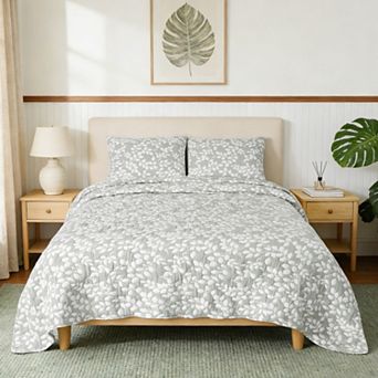 Awesome Home Reversible Jacquard Leaves Quilt Set