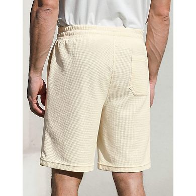 Men's Waffle Knit Athletic Shorts Drawstring Side Back Pockets