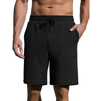 Men's Waffle Knit Athletic Shorts Drawstring Side Back Pockets