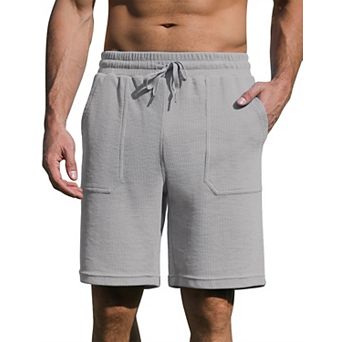 Men's Waffle Knit Athletic Shorts Drawstring Side Back Pockets