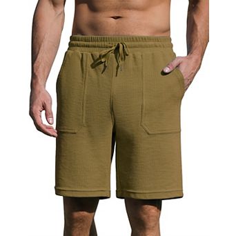 Men's Waffle Knit Athletic Shorts Drawstring Side Back Pockets