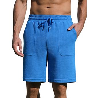 Men's Waffle Knit Athletic Shorts Drawstring Side Back Pockets