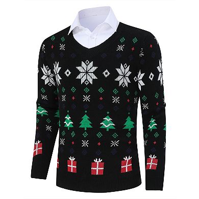 Men's V Neck Long Sleeve Pullover Christmas Sweater