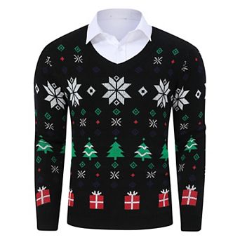 Men's V Neck Long Sleeve Pullover Christmas Sweater