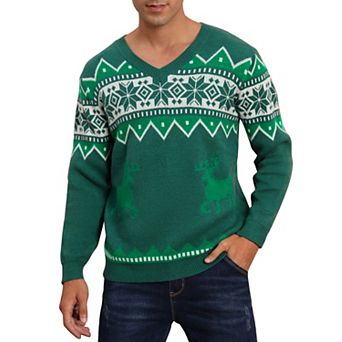 Men's V Neck Long Sleeve Pullover Christmas Sweater