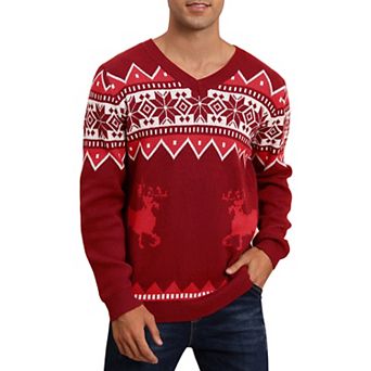 Men's V Neck Long Sleeve Pullover Christmas Sweater
