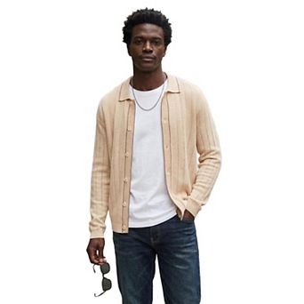 Men’s Hollow Knit Cardigan Long Sleeve Spring Autumn Casual Sweater