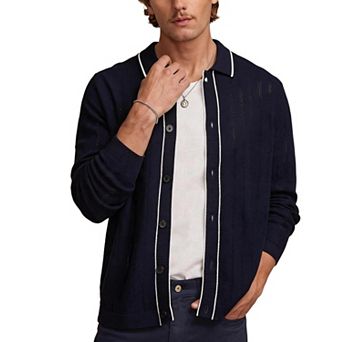 Men’s Hollow Knit Cardigan Long Sleeve Spring Autumn Casual Sweater