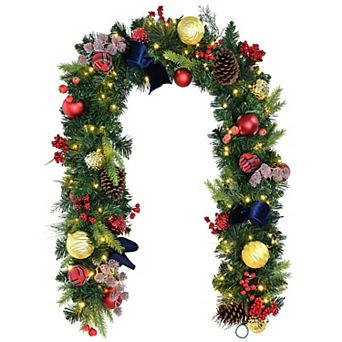PULEO INTERNATIONAL 6-ft. Pre-Lit Artificial Christmas Garland with 120 LED Lights & Ornaments