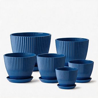 Multi-Size Indoor Outdoor Planter Pots With Drainage & Saucers For Succulent Herbs