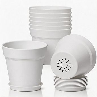 8-Pack 5" Plastic Plant Pots With Drainage & Saucer For Indoor Houseplants