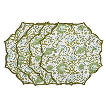 Agate Green Embroidered Cotton Washable Placemats 4 pc