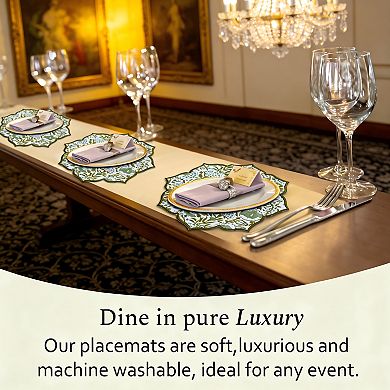 Agate Green Embroidered Cotton Washable Placemats 4Pcs