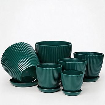 6 Sizes Indoor Plastic Planters With Drainage & Saucers For Houseplants