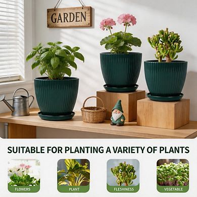 6 Sizes Indoor Plastic Planters With Drainage & Saucers For Houseplants