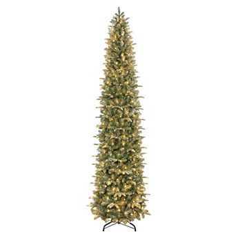 PULEO INTERNATIONAL 9-ft. Pre-Lit Artificial Yardley Spruce Pencil Tree with 450 LED Lights