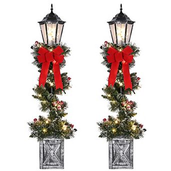 PULEO INTERNATIONAL Set of 2 Pre-Lit Spiral Artificial Christmas Trees with Pinecones & Berries 48 in