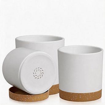 3 pc Mixed Size Round Plastic Planters With Drainage & Saucers Home Office Use