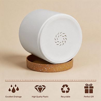 3Pcs Mixed Size Round Plastic Planters With Drainage & Saucers Home Office Use