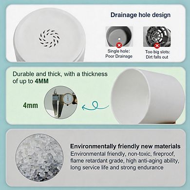 3Pcs Mixed Size Round Plastic Planters With Drainage & Saucers Home Office Use