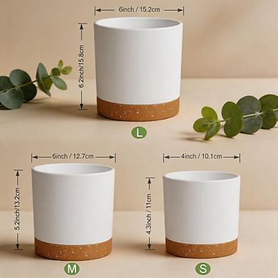 3Pcs Mixed Size Round Plastic Planters With Drainage & Saucers Home Office Use