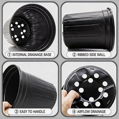 50Pcs 1 Gallon Flexible Plastic Nursery Pots For Seedling Transplant & Succulent