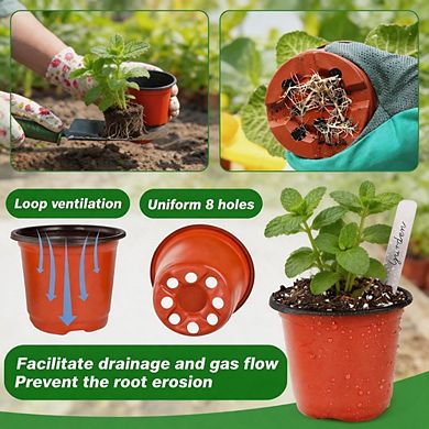 100Pcs 4" Plastic Seedling Nursery Pots With Free Plant Labels