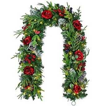 PULEO INTERNATIONAL 6-ft. Pre-Lit Artificial Christmas Garland with 120 LED Lights & Pinecones, Roses