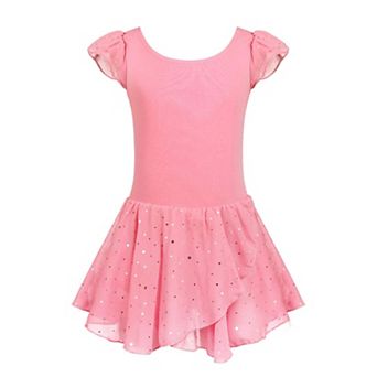 Arshiner Girls Ruffle Flutter Sleeve Sequined Chiffon Tutu Skirt Ballet Leotard Dress