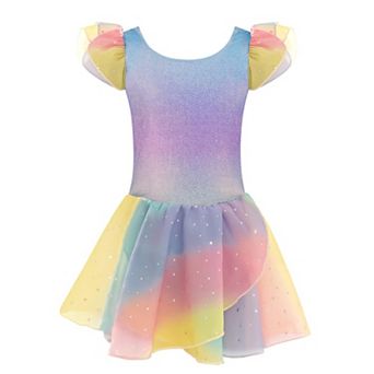 Arshiner Girls Ruffle Flutter Sleeve Sequined Chiffon Tutu Skirt Ballet Leotard Dress
